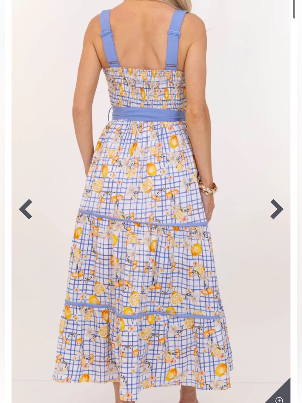 New Blue Gingham Lemon Print Bow Maxi Dress - Picture 4 of 9